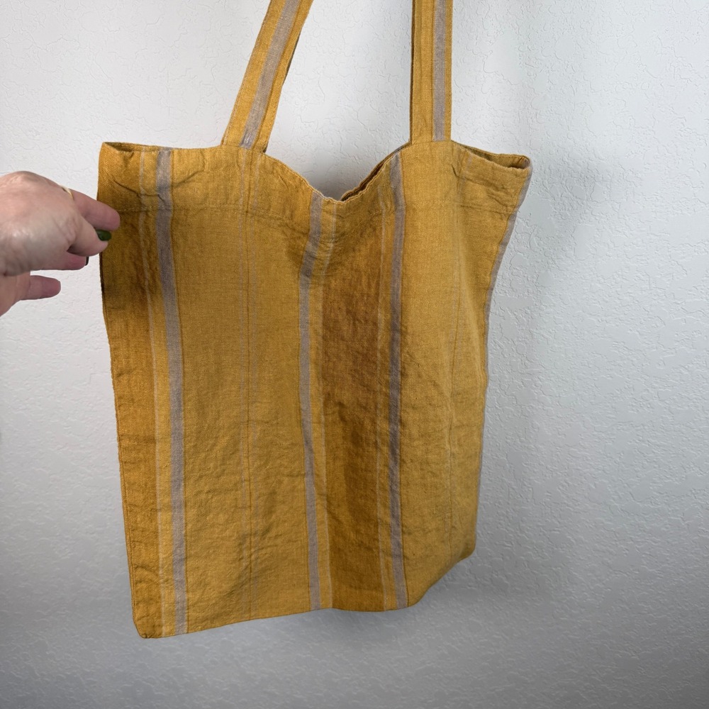 Amber Bronze Striped Linen Tote Bag Lightweight Reusable Market Beach Bag NEW - Picture 9 of 12